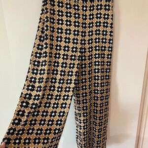 Zara Black and Tan Wide Leg Pants with Geometric Pattern